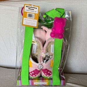 Wandering Moon 4-pc travel set: slippers, neck pillow, clear tote, luggage tag.